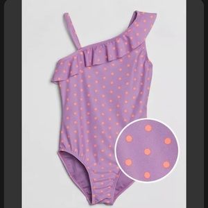 Girls M Gap one piece swimsuit purple with orange polka dots